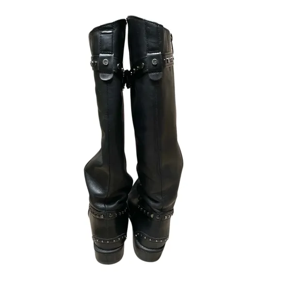 Sam Edelman Paxton Women's 6.5 black leather‎ studded tall moto riding boots - Image 4