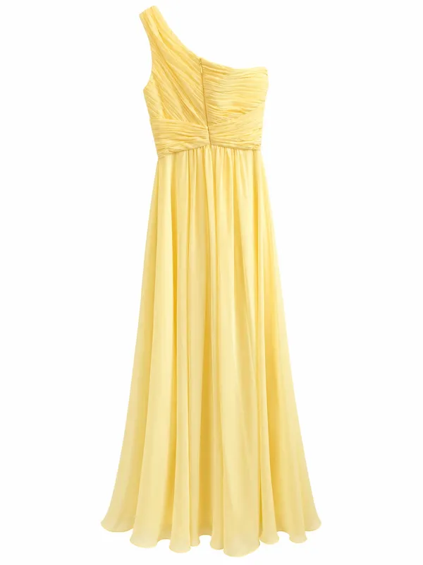 JJ’s House Daffodil Yellow One Shoulder Formal Maxi Dress Size 6 NWT Pleated - Image 3