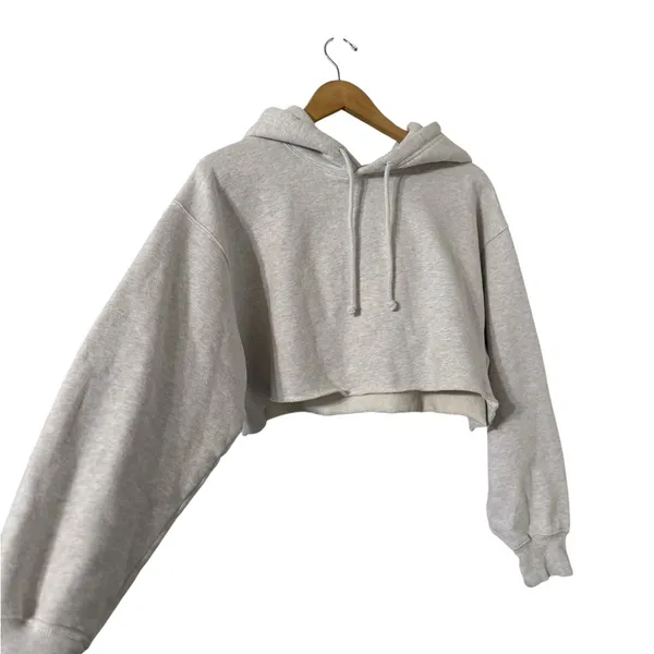 ARITZIA Tna Crop Fleece Gray Hoodie Sweatshirt Pullover Top - Image 3