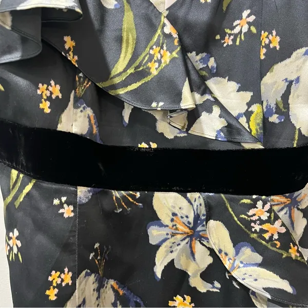 Cinq à Sept Leena Floral Print Midi Dress Size 10‎ 100% Silk with Velvet … - Image 7