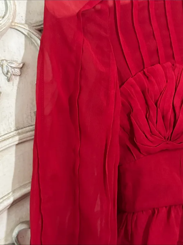 FARM Rio Red Ruffled Sheer Long-Sleeve Peplum Blouse Size Small - Image 8
