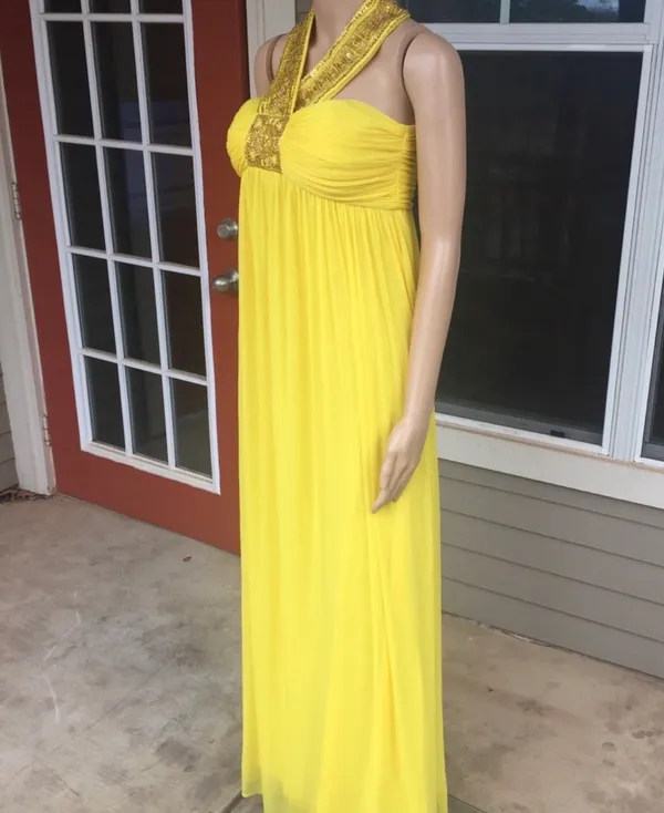 Dusk Collection by shella yen Yellow Beaded Halter Empire-Waist Maxi Dress - Image 5