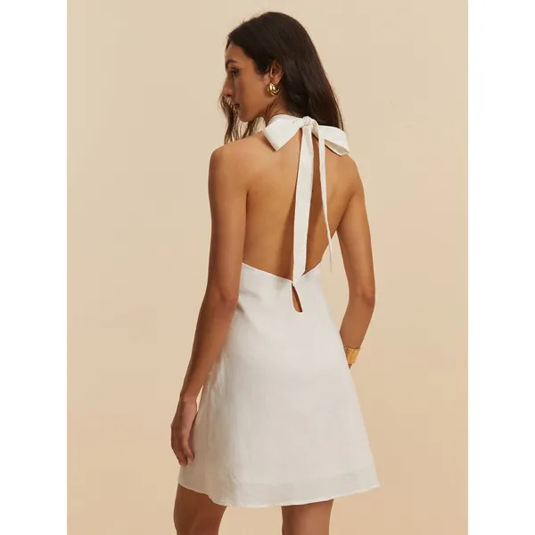 Commense Old Money Minimalist Cotton & Linen Backless White Halter Dress NWT XS - Image 8