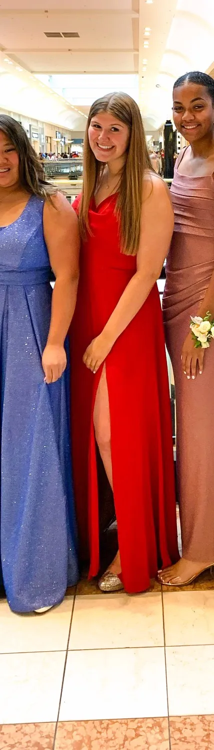 Macy's Red Cowl Neck Prom Dress - Image 2