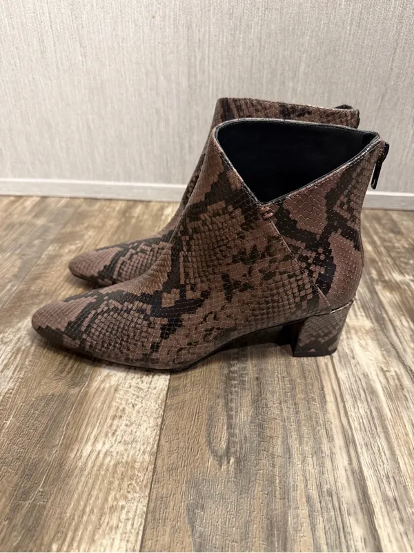 Vince Brown Snakeskin-Print Leather Ankle Boot Size 6.5 - Image 9