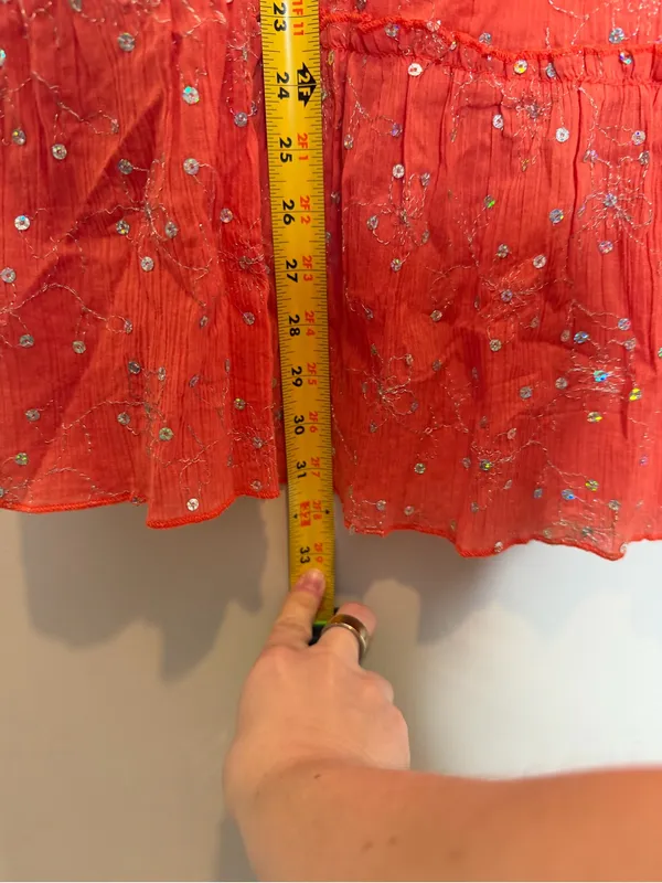 Vintage LEI Orange Sequin Embroidered Tiered Maxi Skirt Y2K Boho Festival M - Image 6