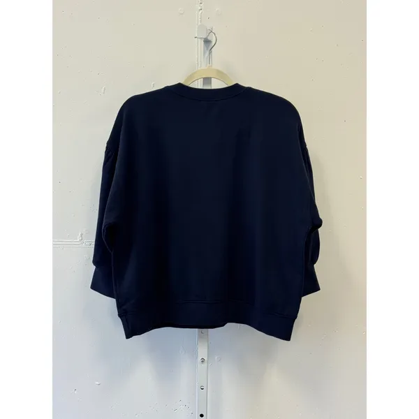 Velvet by Graham & Spencer VLVT Navy Blue Puff‎ Sleeve Cotton Sweatshirt Small - Image 2