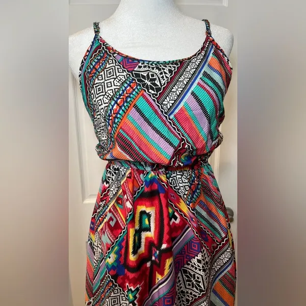 Speed Control New York Aztec Multicolor Print Long Dress Maxi Size Small - Image 7