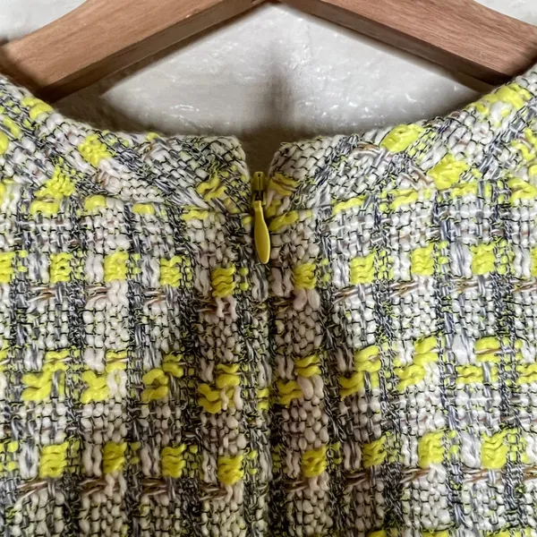 Tuckernuck Yellow and Gray‎ Plaid Tweed V-Neck Mini Dress Long Sleeve Size S - Image 6
