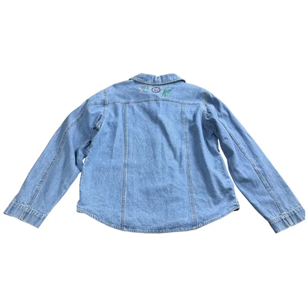 White Stag Denim Shirt Jacket Women Medium Stone Wash Floral Embroidered Boho - Image 2