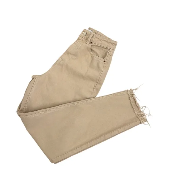 ZARA Ultra High Rise Mom Jean Tan Bleach Dye Frayed Denim Pants Size 2 - Image 3