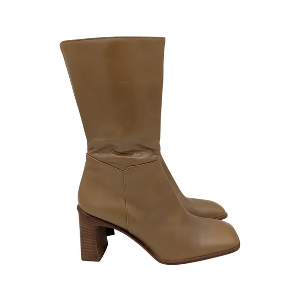 Paul Green Tan Leather Square Toe Block Heel Mid Calf Boots 4.5 UK‎ 7 US 40238 - Image 2