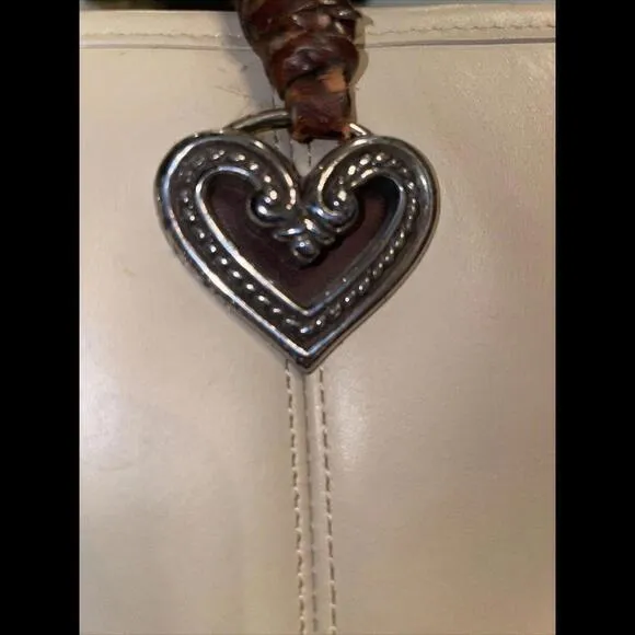 Bug Brighton Braided Leather Cream Handbag Purse‎ Tote 14”x10.5”x5” - Image 11