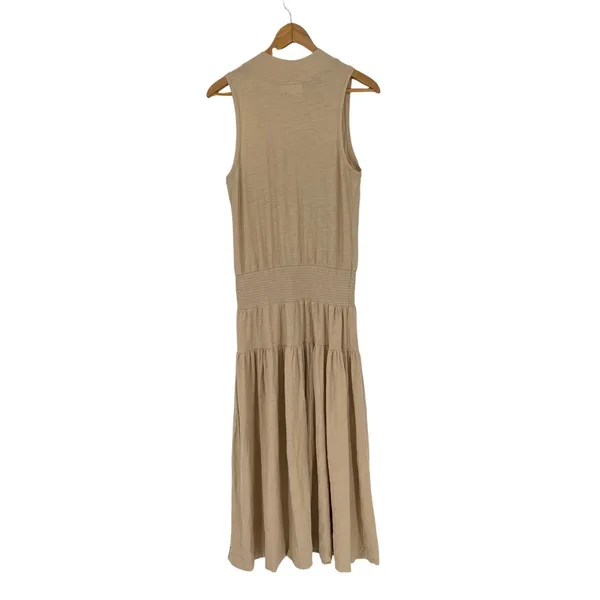 Nation Ltd Barrett 90s‎ Beige Tiered Smocked Midi Dress Size Large Boho Neutral - Image 2