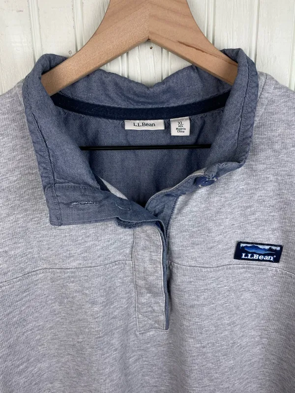L.L. Bean Women's Soft Cotton Rugby Shirt Size XL Heather Grey Chambray Preppy - Image 3