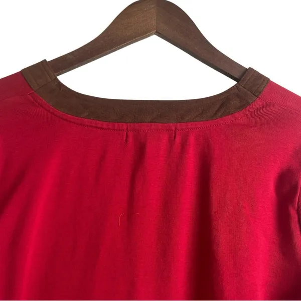 Lauren Ralph Lauren Women Preppy Classic Equestrian Top L Red Faux‎ Suede Trim - Image 4