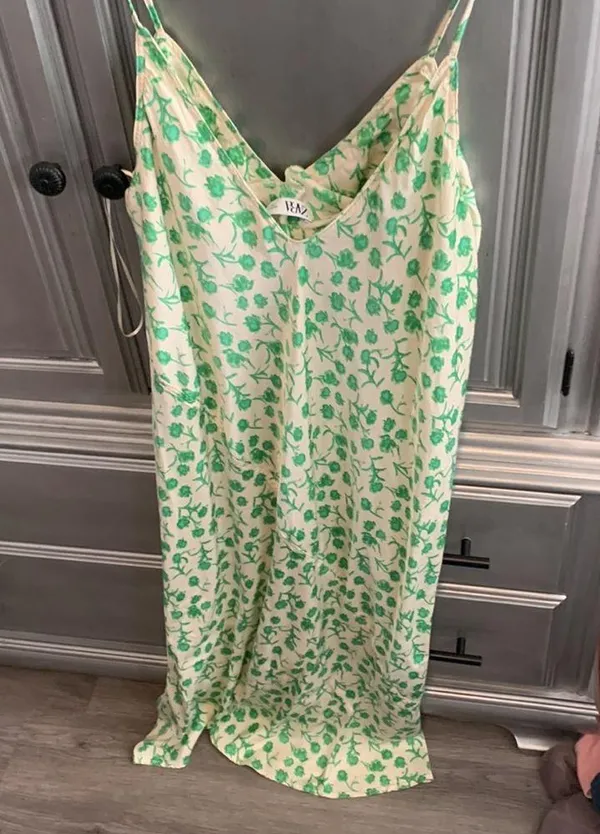 Zara slip dress midi satin spaghetti strap green floral medium - Image 5