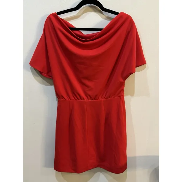 ALEXIA ADMOR Draped Shoulder Mini A-Line Dress Red‎ Size Medium - Image 3