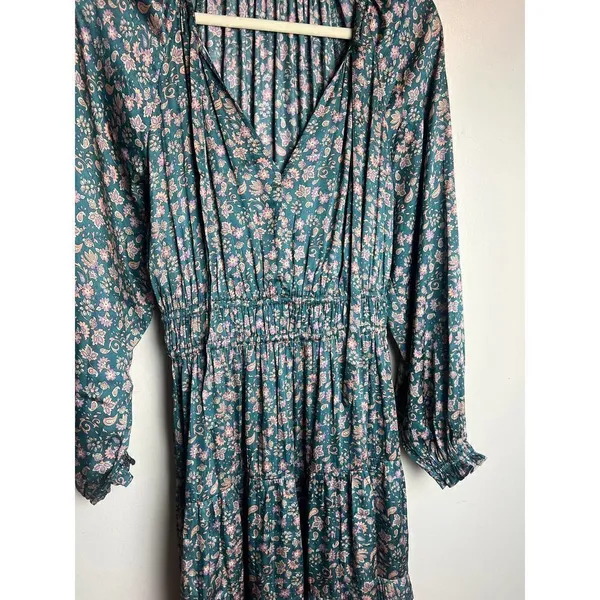 Anthropologie Current Air Tiered Green and Pink Floral Mini Dress Sz. S - Image 4