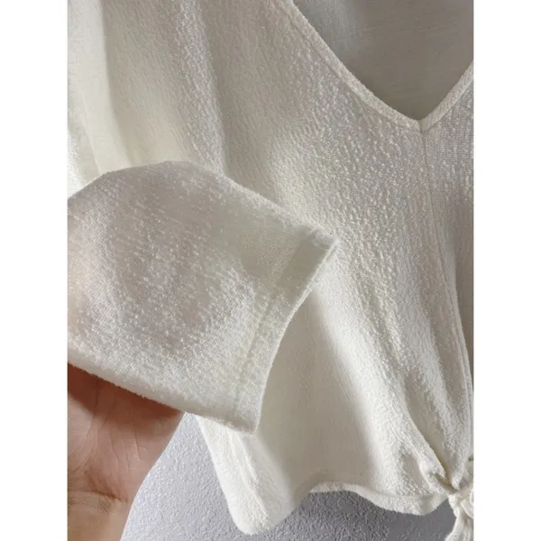 Madewell White V Neck Textured Tie Front Top - Image 8