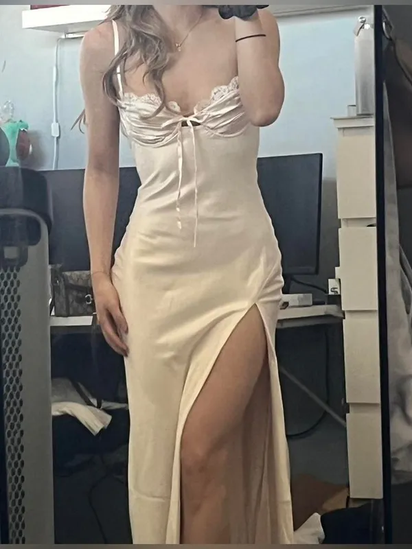 BabyBoo Silky Satin Light Blush Slip Dress with Spaghetti Straps S - Image 7