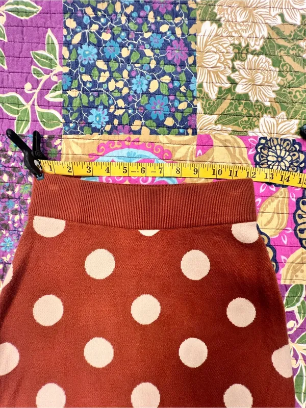 Rust Brown & Cream Polka Dot Knit Midi Skirt - Image 3