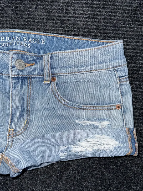 American Eagle VTG Y2K Low Rise Micro Mini Jean Booty Shorts Sz 6 Grunge Preppy - Image 3