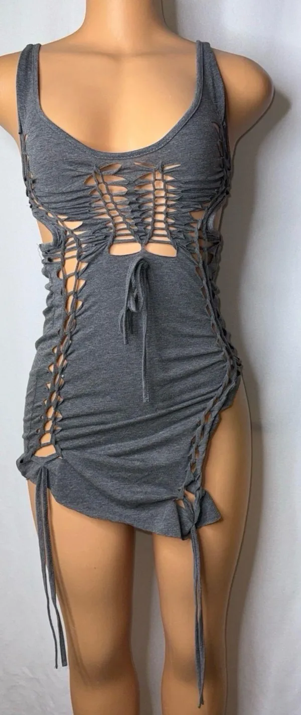 Gray ripped mini dress Size XS - Image 3