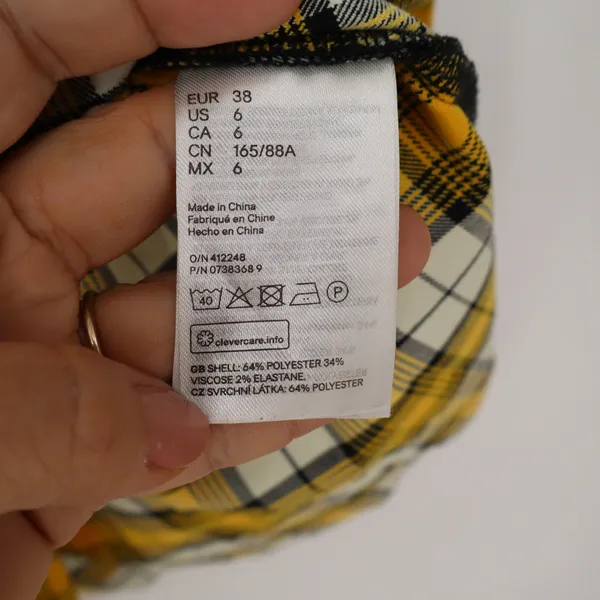 H&M Divided Yellow Plaid Mini Pinafore Dress Womens Size 6 Square Neck 90s Style - Image 3