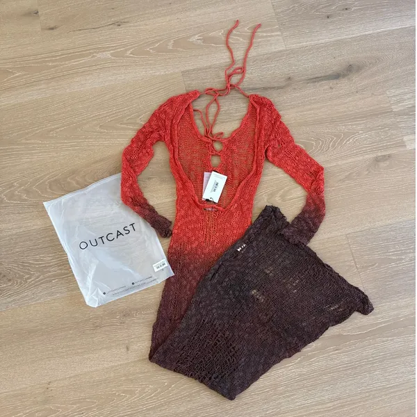 Outcast Maxi dress Long Sleeves Knit Dixie Ombre Orange Brown - Image 3