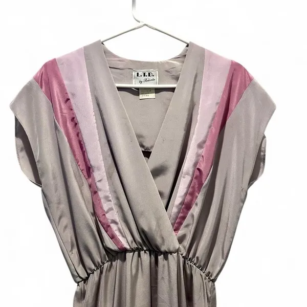 L.T.D. by Roberta Satin Slip Dress Pink & Taupe Deep V Draped‎ Waist Vintage Y2K - Image 4
