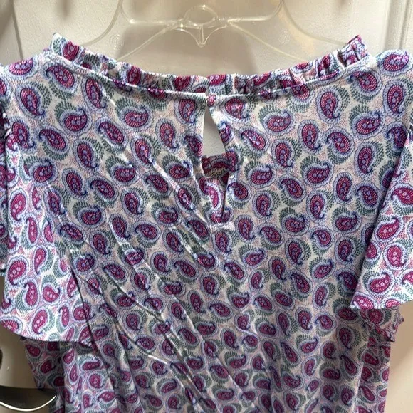 Loft Petites Purple Paisley Ruffle Neck Flutter Sleeve Blouse Top‎ LP NWT - Image 6