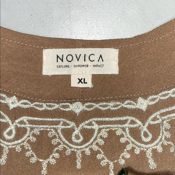 Novica Size XL Tan - Floral Embroidered Open Front Boho Cardigan Jacket - Image 5