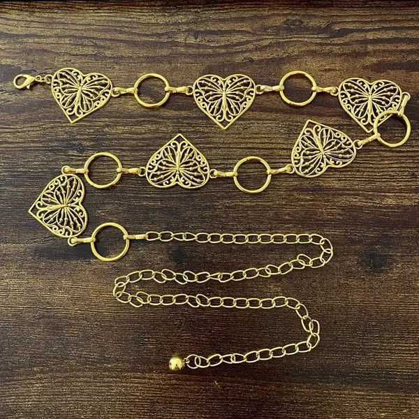 Gold Y2K Butterfly Heart Open Ring Chain Belt, Fits 25-44 Inches, X7GA1318 - Image 6