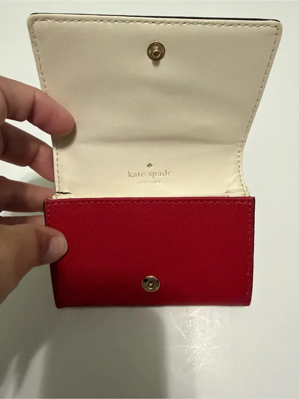Kate spade snap flap card holder money wallet red cream - Image 5