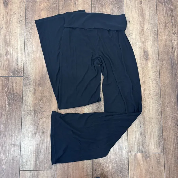 Skims Black Ribbed Modal Spandex Foldover Maternity Pants Wide Leg Size Large - Image 4