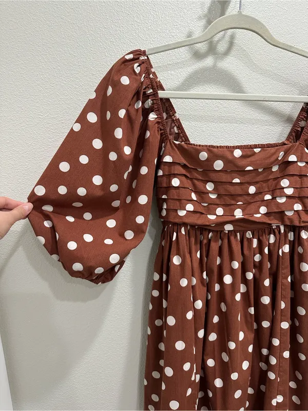 Abercrombie & Fitch Rust Polka Dot Square Neck Puff Sleeve Mini - Image 5