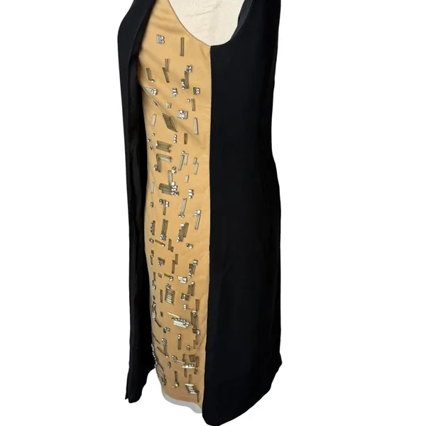 Bailey 44 Sheath Dress Women XS Black Tan Beaded Mixed Media Cocktail Party LBD - Image 7