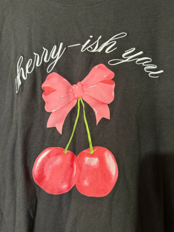 Cherry-ish You Graphic Tee Bow Cherry Y2K Baby Tee | Cute Crop Fit - Image 2
