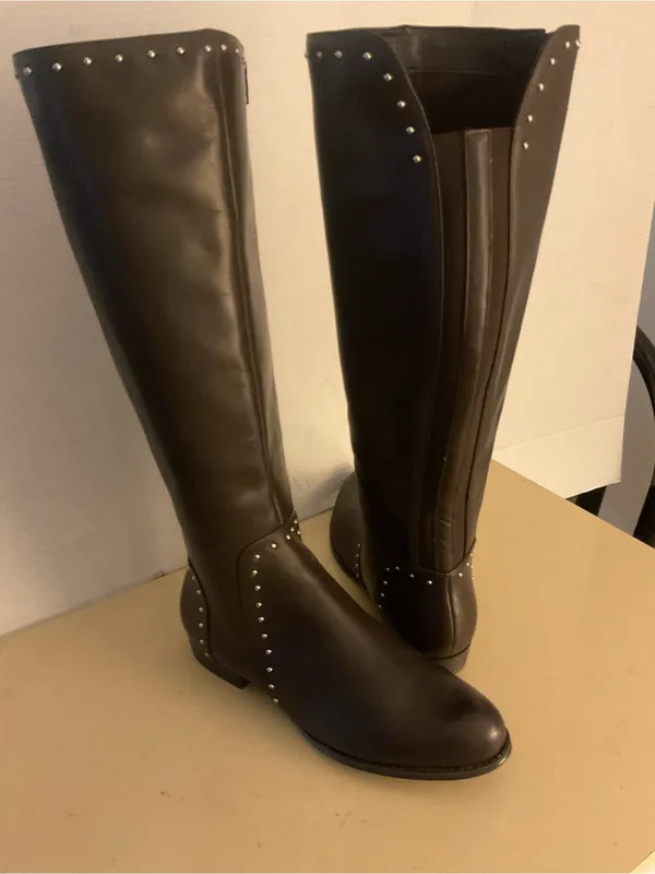 Isaac Mizrahi women brown leather Stud-Trim tall Knee Boots riding boots US 9.5 - Image 2