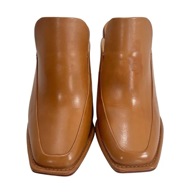 Antonio Melani Romann Brown Leather Square Toe Chunky Block Heel Mules - Image 3