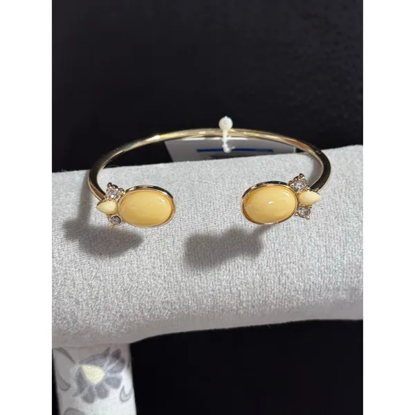 Gold Tone Yellow Oval Cabochon Open Cuff Bracelet Crystal Accent NWT - Image 3
