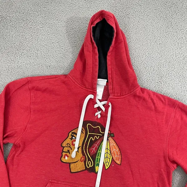 Chicago Blackhawks Hoodie Women L Red Old Time Style NHL Pullover‎ - Image 2