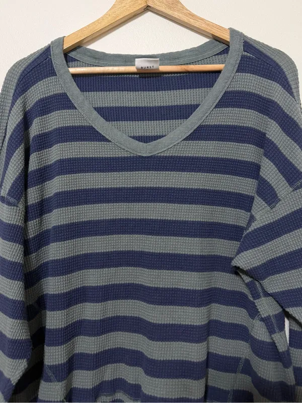 Aerie OFFLINE Wow Oversized Waffle Thermal Top Size Large Striped Green Blue - Image 4