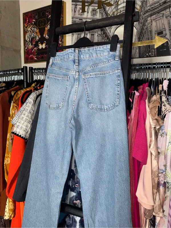 Zara Rhinestone Studded Wide Leg Jeans Light Wash Denim Womens 4 New NWT - Image 12