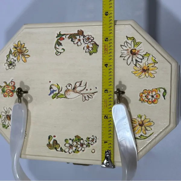 Vintage Floral Wood Octagonal Box Purse Cottagecore Fairy Coquette Birds Animals - Image 13