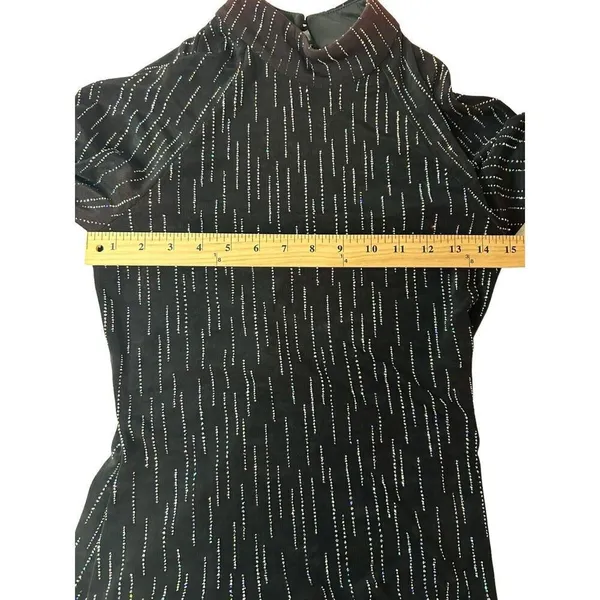 Roberta High Neck Long Sleeve Long Embellishments Black Gown Dress Size Medium - Image 9