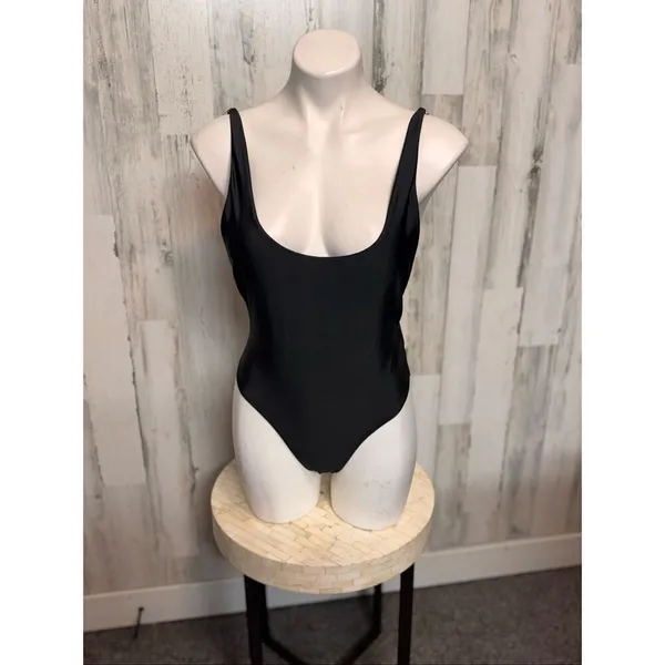 Classic Black Scoop Back Bodysuit | Stretchy Basic Tank One Piece – Size Medium - Image 5