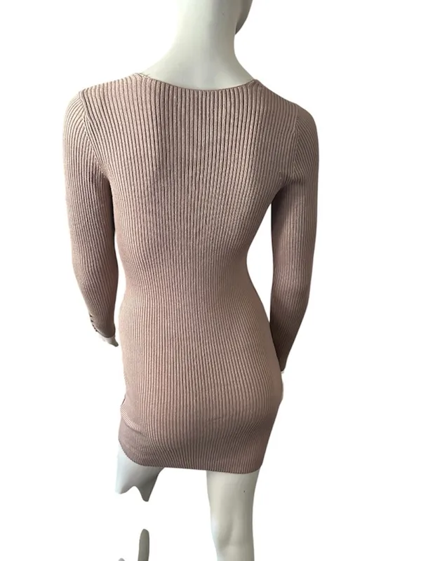 Abercrombie & Fitch Henley Ribbed Button Cuff Sweater Dress Tan Small NWT - Image 4