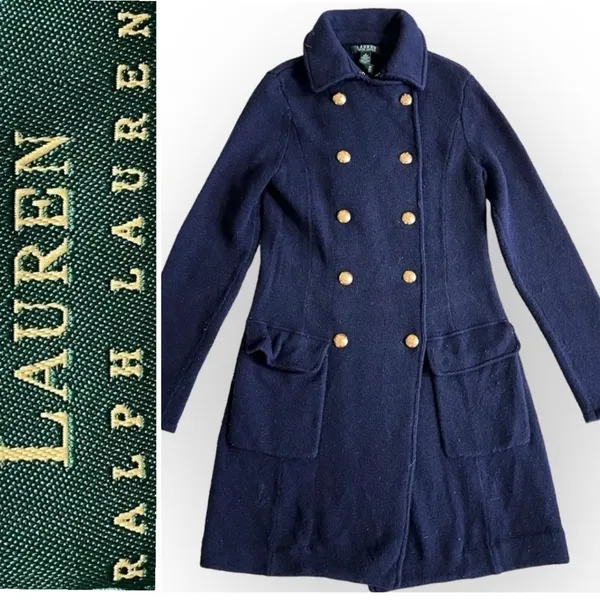 Lauren by Ralph Lauren Coatigan vintage Military coat sweater, LambsWool blend S - Image 2